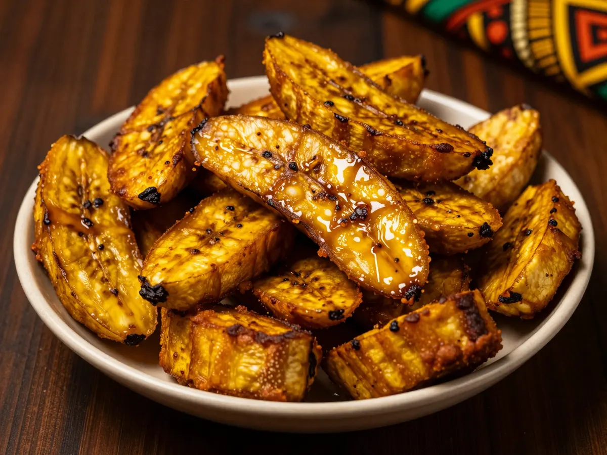 AI-generated photograph: A bowl of golden fried plantain slices